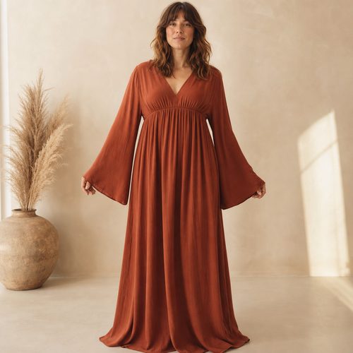 Vintage 70s Bell Sleeve Maxi Dress Sewing Pattern