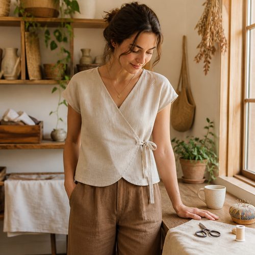 Minimalist Linen Wrap Top Pattern view 2
